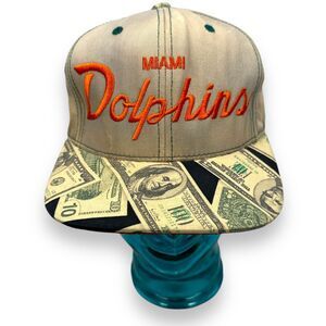 Mitchell & Ness Miami Dolphins Script Strapback‎ Hat Cash Brim NFL Rare Retro